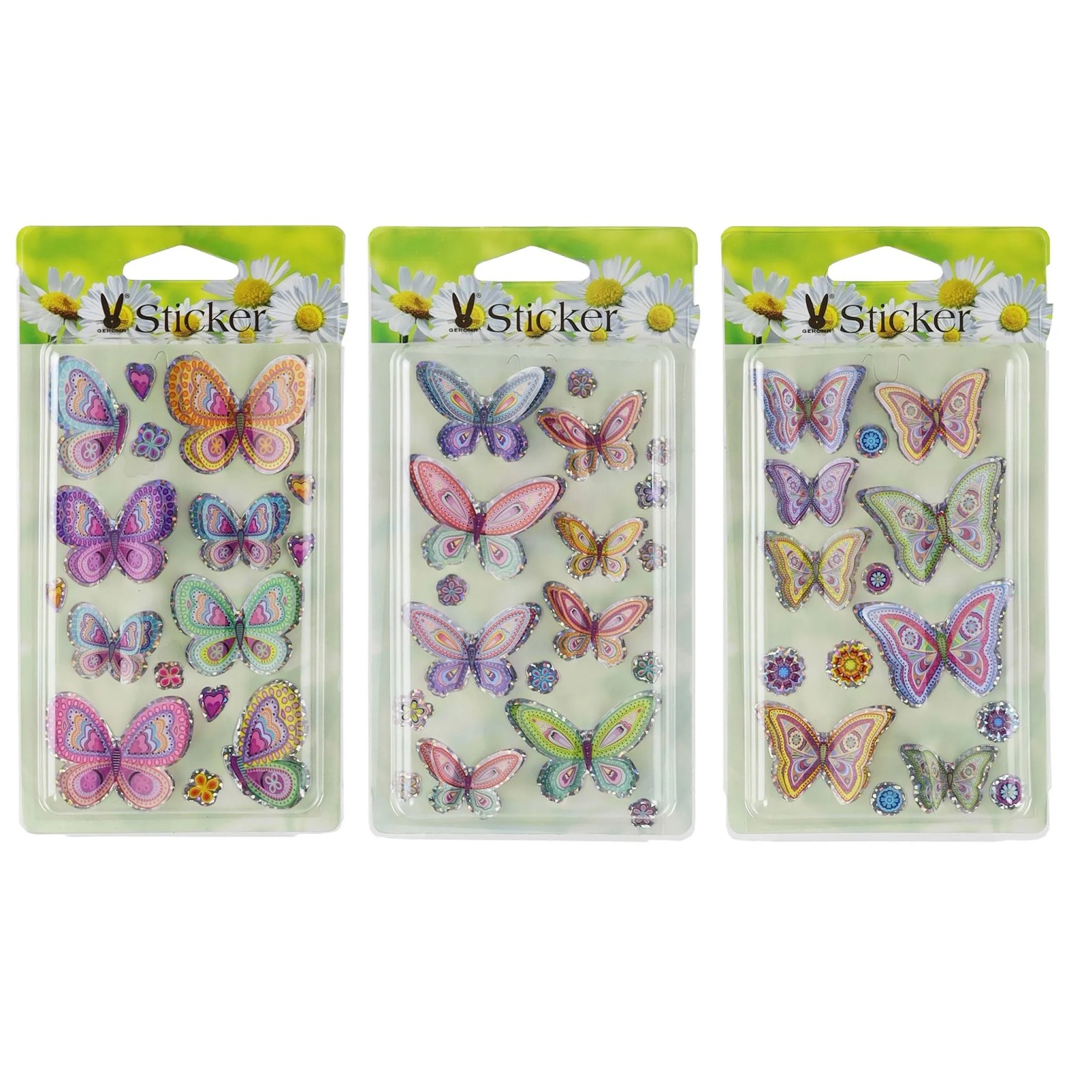 3D-Sticker Schmetterlinge und Blume Bunt 15 Stück 3-fach Sortiert