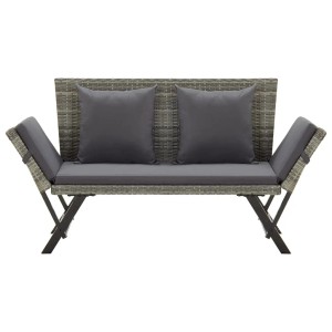 Graue furnicato Gartenbank aus Polyrattan mit Auflagen und Kissen, verstellbare Seitenteile.