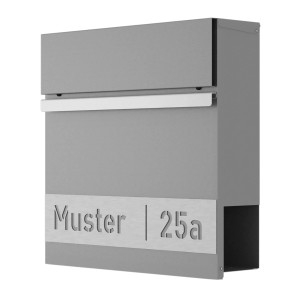 Heidemann Briefkasten DESIGNline BK3 in Graualuminium mit personalisierbarer Edelstahlleiste.