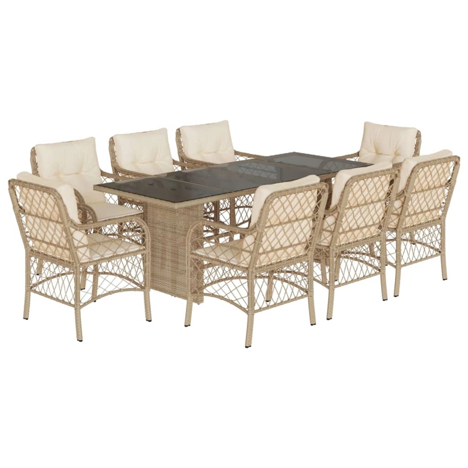 vidaXL 9-Tlg Garten-Essgruppe mit Kissen Beige Poly Rattan 3212063 günstig online kaufen