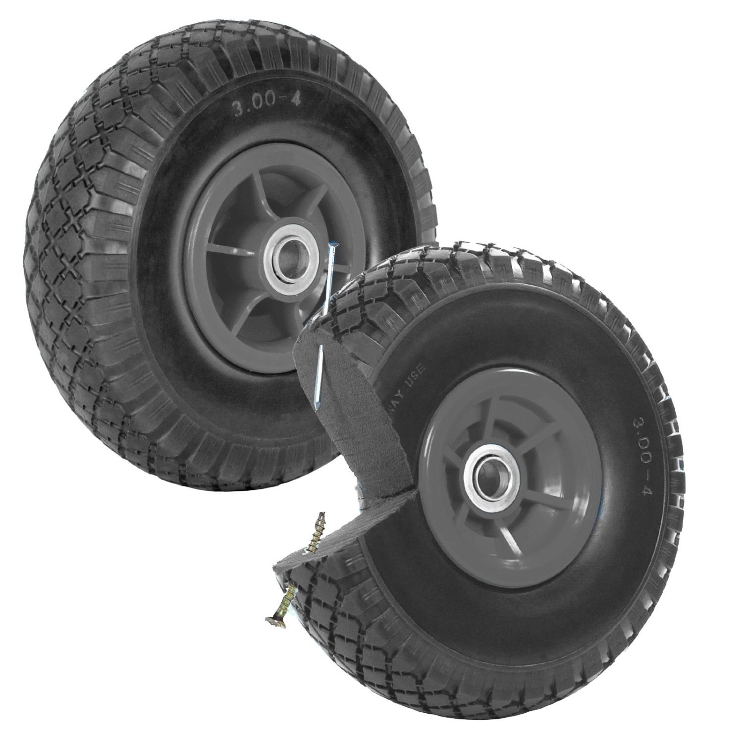 TRUTZHOLM 2x Sackkarrenrad PU Rad 260x85mm 3.00-4 60mm Durchmesser 20mm Grau