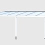 Weiße Terrassenüberdachung Garda, 648x257 cm, mit klarer Doppelstegplatte. Aluminiumkonstruktion.