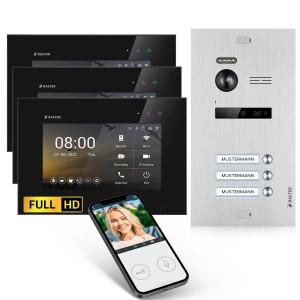 Balter EVO-HD Video-Türsprechanlage für 3-Familienhaus mit 3 Monitoren und App-Steuerung.
