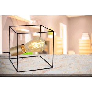 Näve Tischleuchte Canto, 16 cm, Design-Tischlampe mit goldenem Leuchtmittel in schwarzem Würfel.