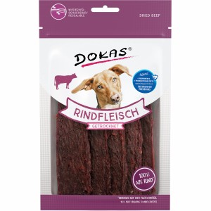 Dokas Rinderbrust, getrocknet, 70g. Hunde-Natursnack im wiederverschließbaren Beutel.