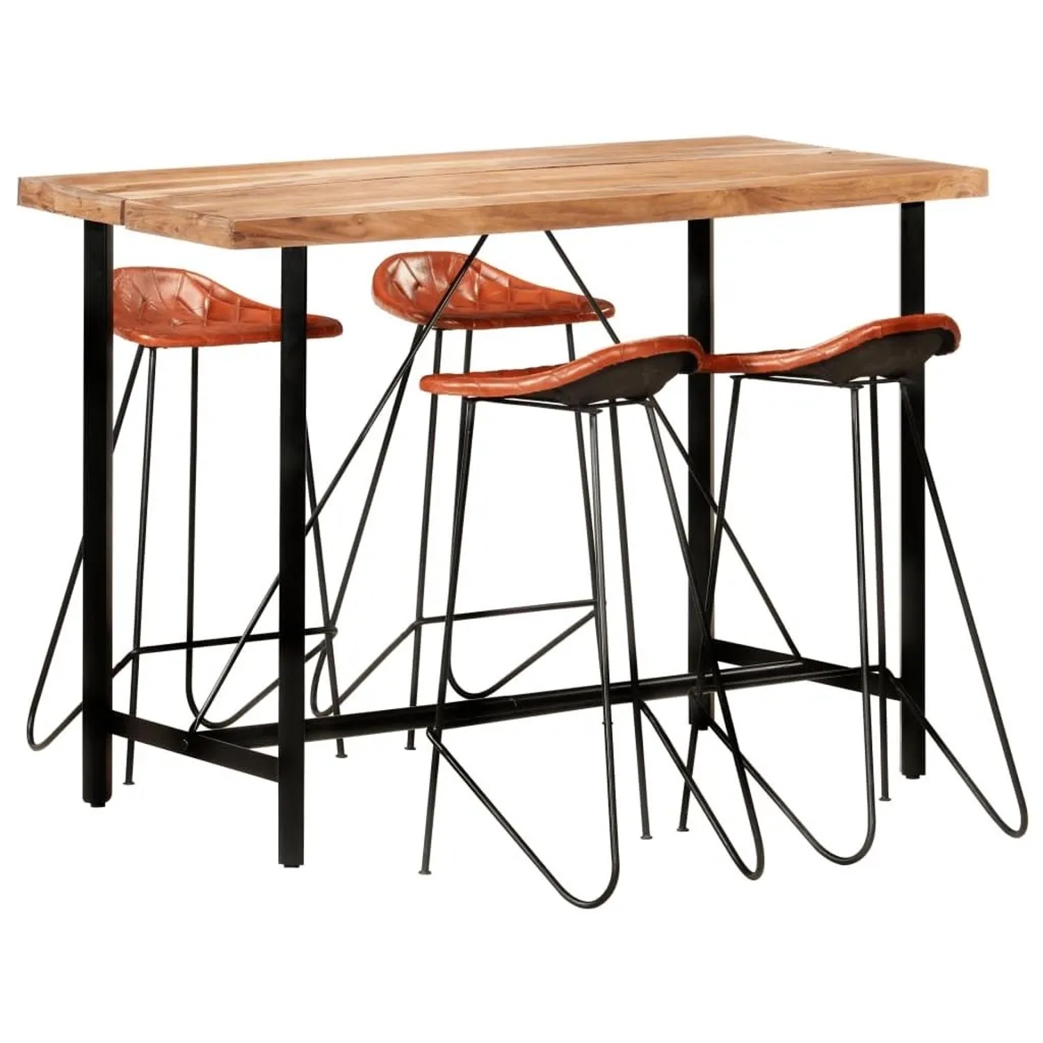 vidaXL 5 Tlg Bar-Set Massivholz und Echtleder 278764