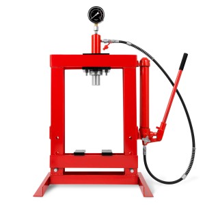 EBERTH Werkstattpresse 10T, hydraulische Presse mit Manometer, rot.