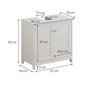 Vicco Waschbeckenunterschrank Riad, weiß, 60 cm breit, mit 2 Türen und Lamellenfront.