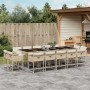 Beige 15-tlg. Garten-Essgruppe aus Rattan mit Glasplatte und Kissen.