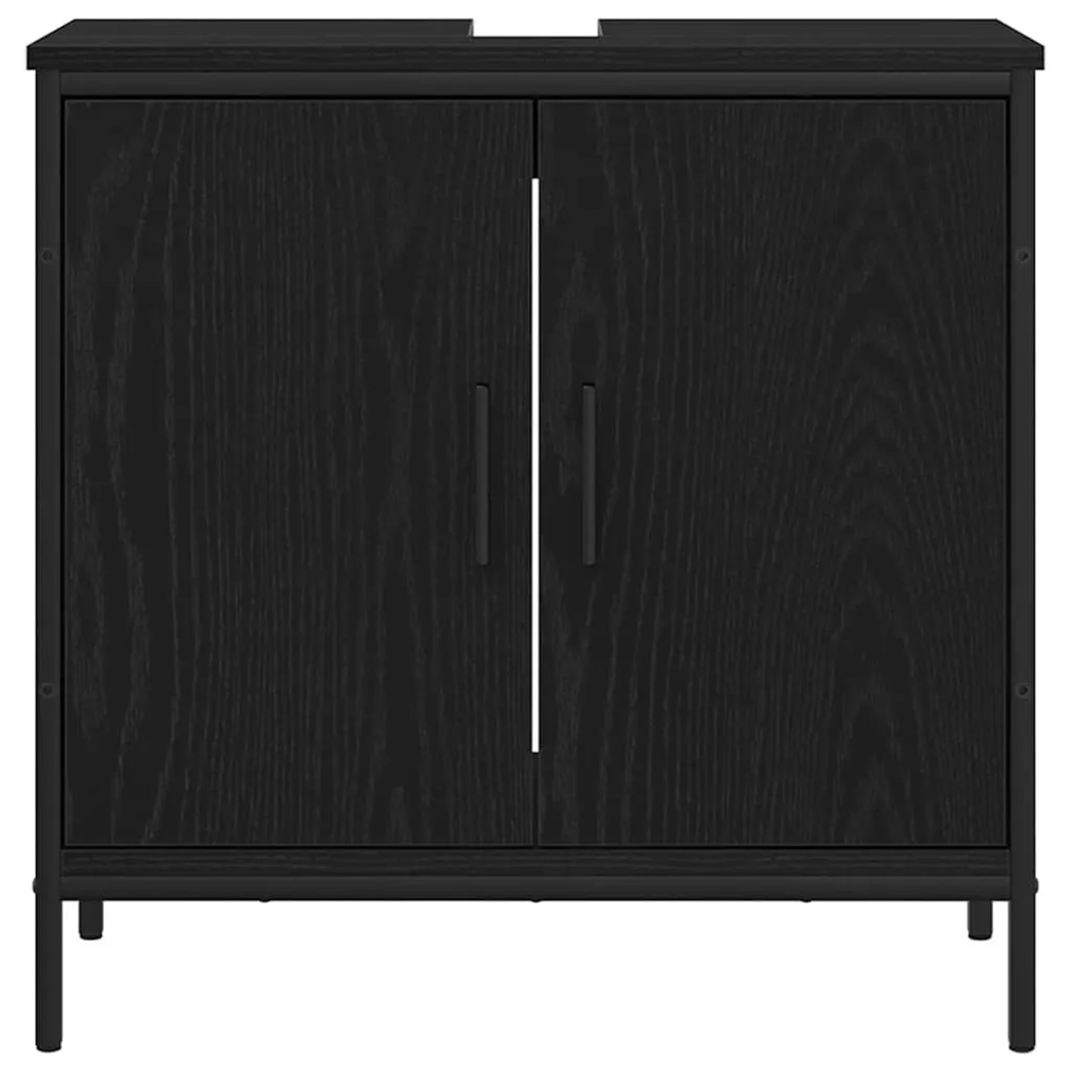 vidaXL Waschbeckenschrank, Schwarz Eichen-Optik, 60x60 cm, mit zwei Türen. Unterschrank für Badezimmer.