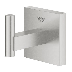 Grohe QuickFix Bademantelhaken Start Cube Supersteel, Wandhaken aus Metall in Edelstahloptik.