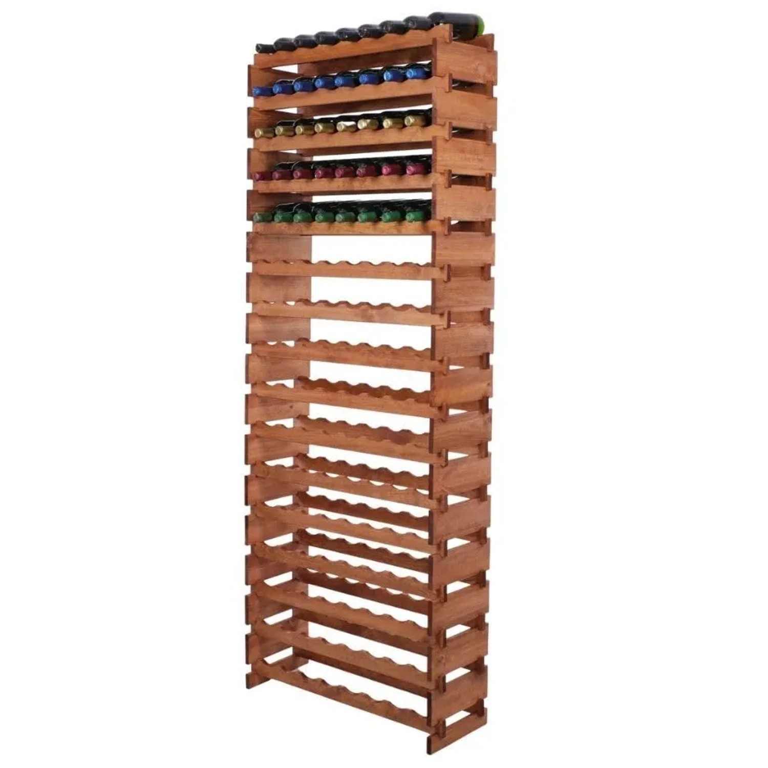 PROREGAL Weinregal VINOTECA FLEX PRO HxBxT 219x84x28cm 128 Flaschen Auf 16 Ebenen Massives Kiefernholz Braun Geölt