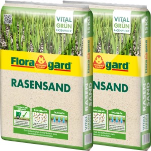 Zwei Säcke Floragard Rasensand, je 15 kg, für Rasenpflege und Topdressing.