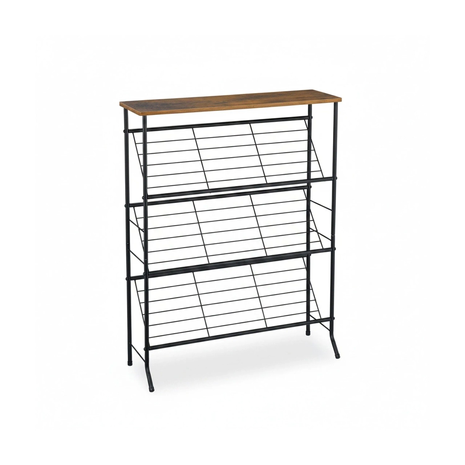 Relaxdays Schuhregal Eisen MDF Schwarz Dunkelbraun Schräg mit 3 Ablagen 89,5 cm x 70 cm x 23,5 cm 3,2 kg