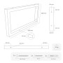 Technische Zeichnung der schwarzen HEVVA RHEIN Waschtischhalterung (50x20 cm) mit Maßen, Profil und Befestigungsmaterial.