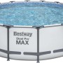 Bestway Stahlrahmen Pool Set Steel Pro Max, Ø 488 cm, lichtgrau, mit Filterpumpe, Leiter und Abdeckplane.