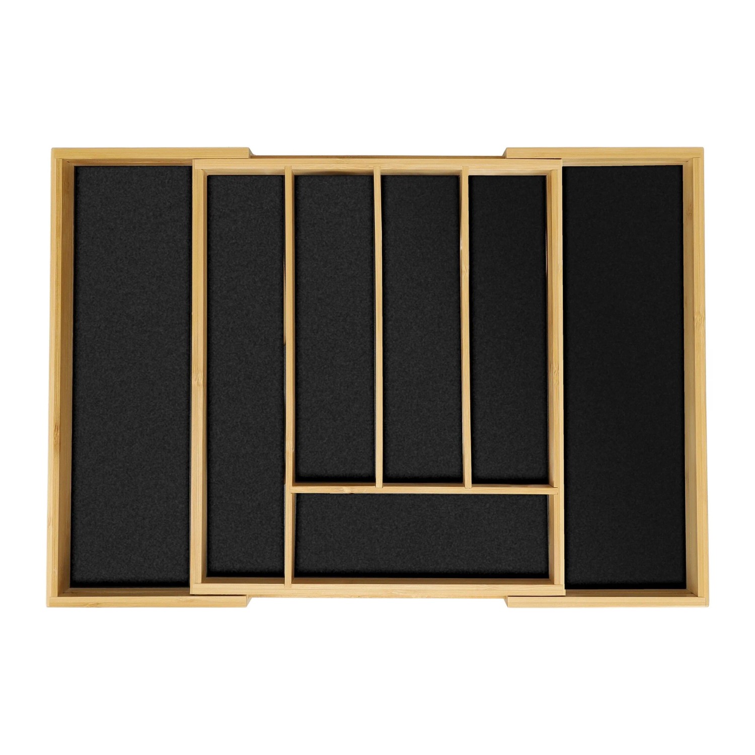Relaxdays Besteckkasten Bambus MDF Natur Schwarz Ausziehbar 5 x 28,5 x 33 cm 1,1 kg