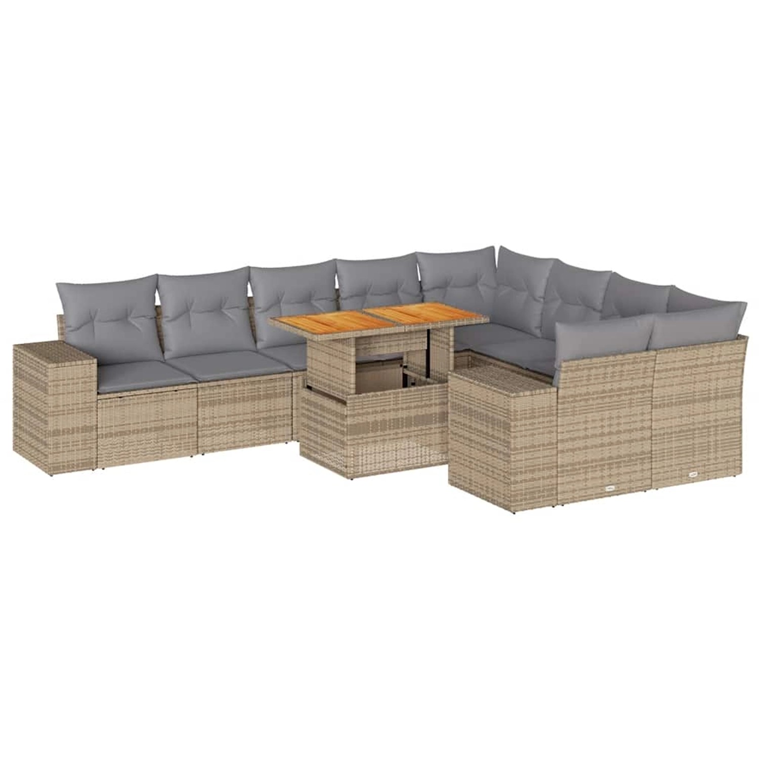 vidaXL 10-Tlg Garten-Sofagarnitur mit Kissen Beige Poly Rattan Akazie 33274 günstig online kaufen