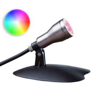 Heissner LED-Spot für Teich, Pool und Garten, 3 Watt, Multicolor. Edelstahl Teichbeleuchtung mit Farbwechsel.