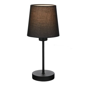 Schwarze Brilo Tischleuchte Noa mit Stoffschirm und Kabelschalter.