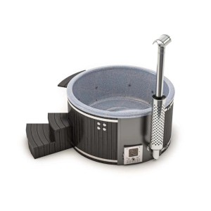 Finntherm Hot Tub Stockholm Spa Edition Deluxe Ø 200 cm mit Thermoholz-Verkleidung und Leiter.