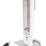 Weißer Vasner Infrarot-Heizstrahler HeatTower Mini mit Fernbedienung, 1500 W, für Terrasse & Garten.