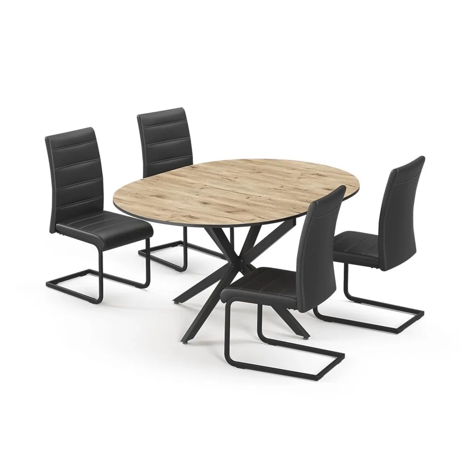 Vicco Esstisch-Set Loyd Eiche rustikal/Schwarz 120 x 77 mit 4 Esszimmerstühlen Schwarz Art Nr 63010