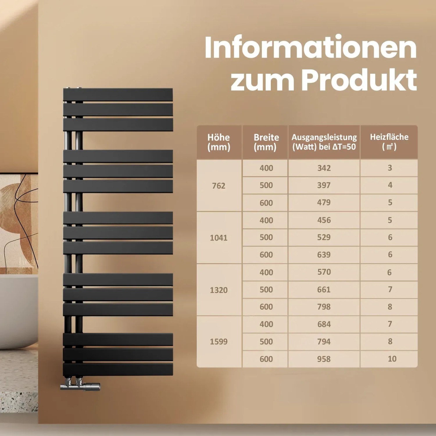 Schwarzer Emke Badheizkörper 100x50cm (529W) als Handtuchwärmer im Badezimmer.