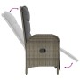 Verstellbarer Gartenstuhl der vidaXL 5-Tlg Essgruppe aus grauem Poly Rattan mit Kissen.