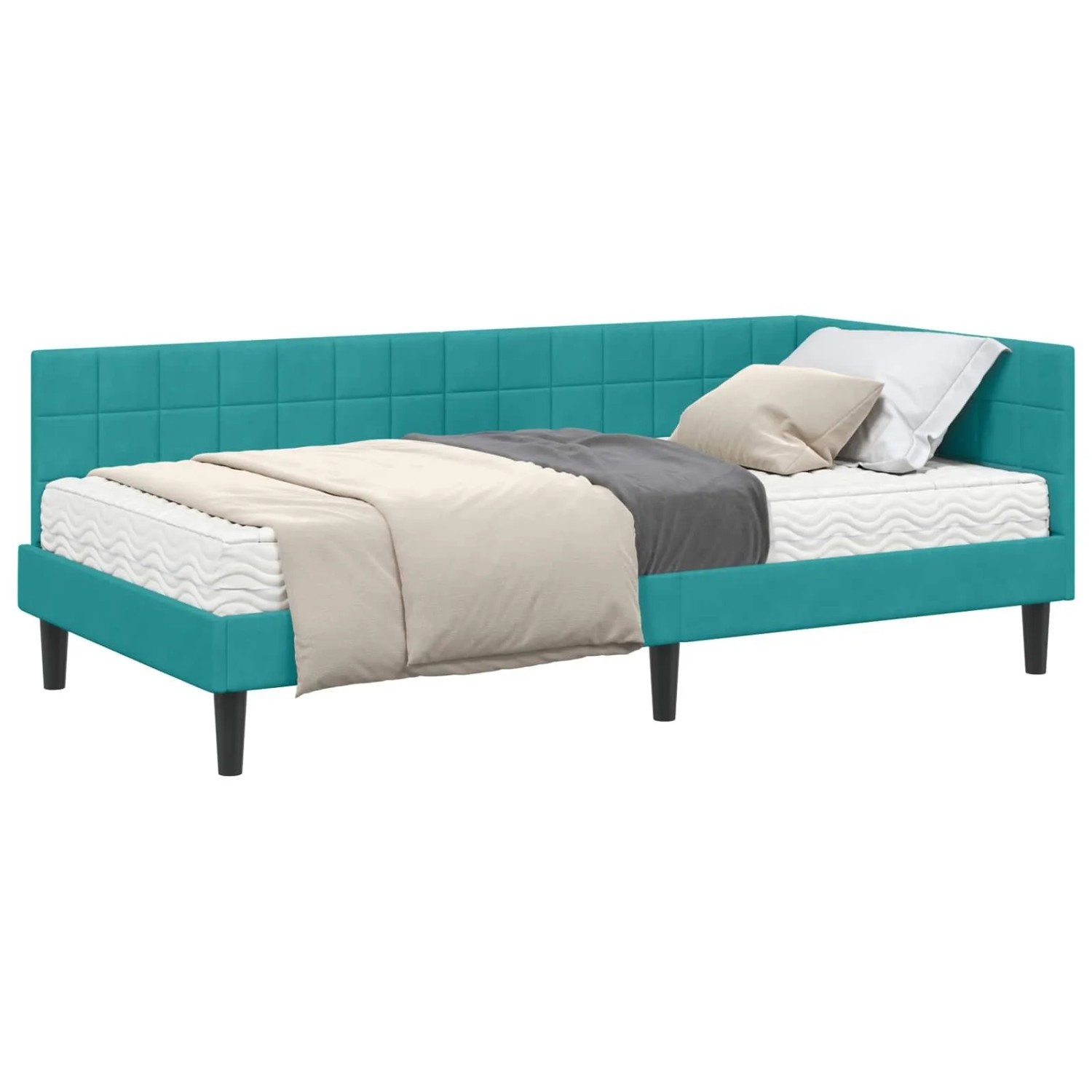 vidaXL Eckbettgestell mit Matratze Türkis 90 x 190 cm Samt 3393976