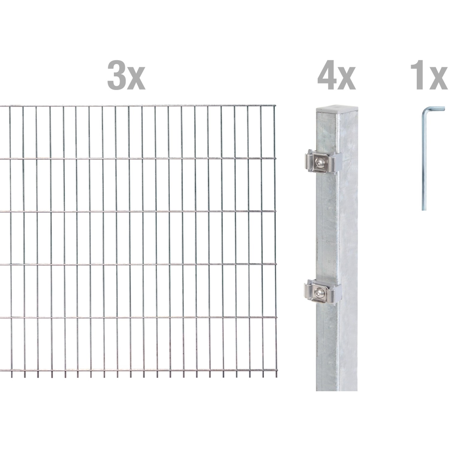 Metallzaun Grund-Set Doppelstabmatte feuerverzinkt 3 x 2 m x 1 m günstig online kaufen