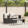 Schwarze 3-tlg. Garten Essgruppe aus Polyrattan mit Kissen. Gartenmöbel Set mit Tisch, Bank und Hocker.