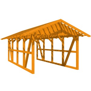 Skan Holz Carport Schwarzwald, Eiche, mit Dachlattung. Fachwerk-Bauweise mit Satteldach.