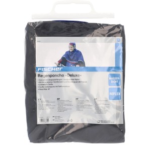 Verpackter Fischer Regenponcho Deluxe aus Nylon, wasserdicht und mit Reflektoren.