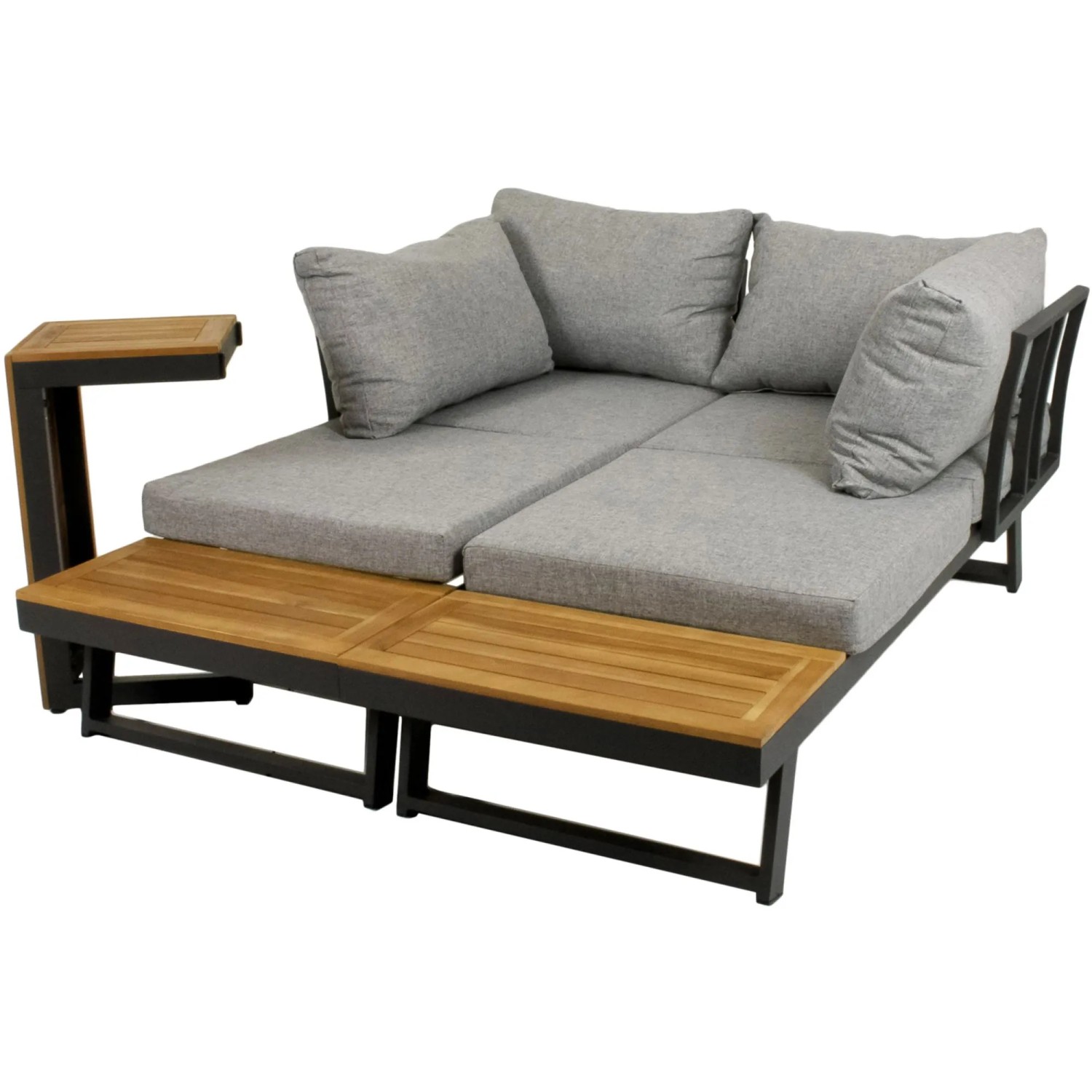 3-teilige Lounge-Gruppe Felice FSC® mit grauem Polster und Akazienholz-Tisch für Garten und Terrasse.