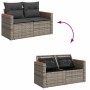 vidaXL 4-Tlg. Garten-Sofagarnitur grau mit Kissen, Poly Rattan, mit Stauraum unter der Sitzfläche.