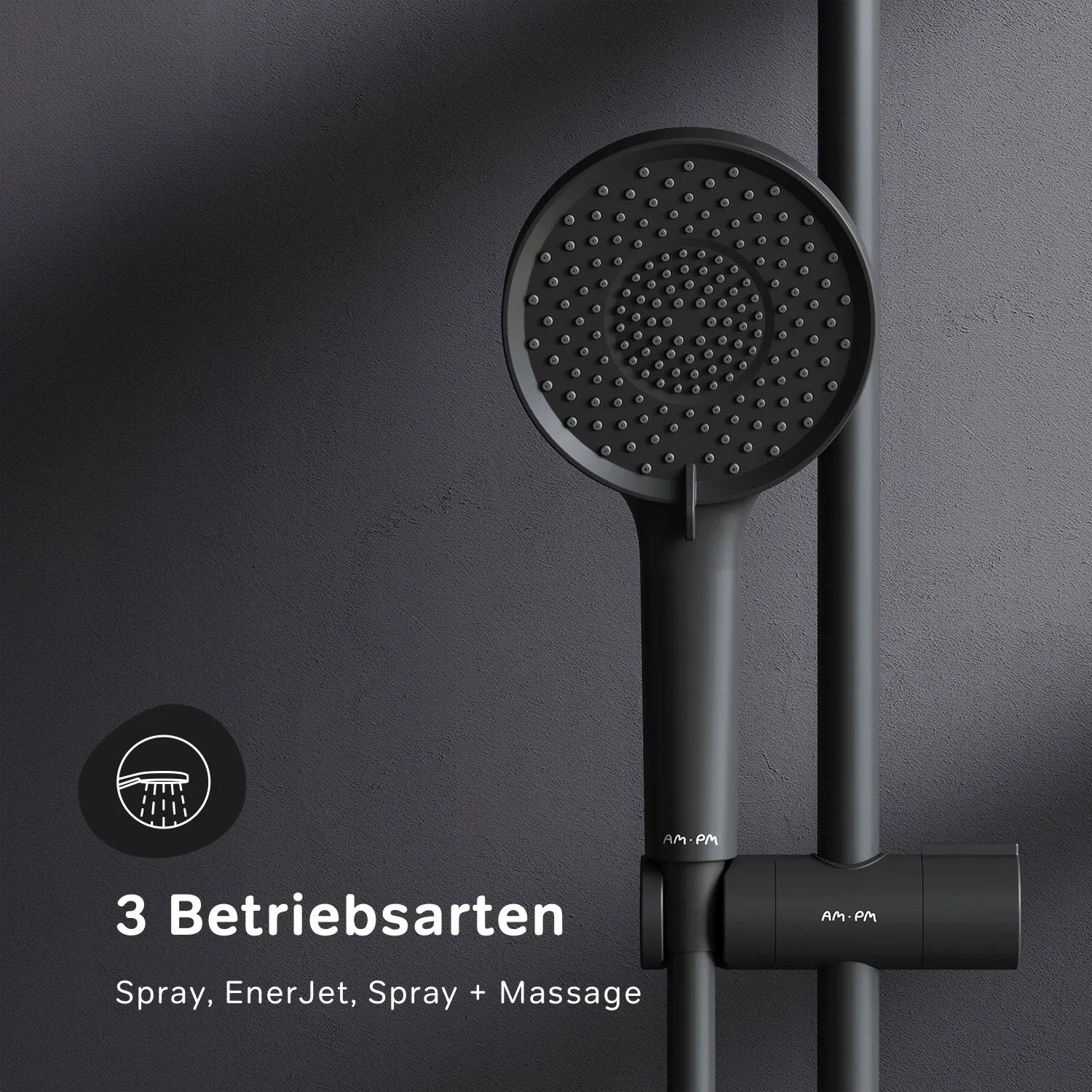 Schwarzes AM.PM Duschset X-Joy mit Handbrause, Duschsäule und 3 Strahlarten.