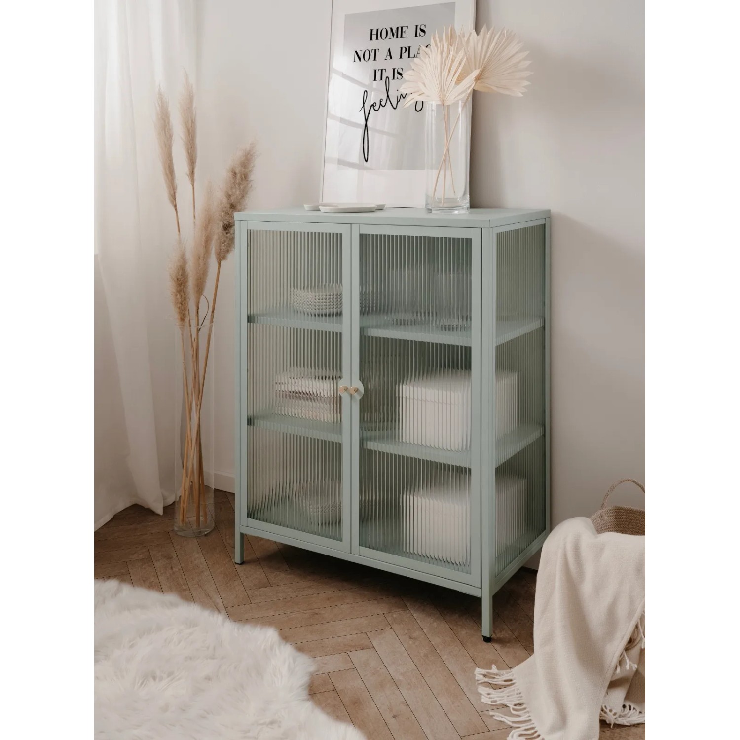 Furn.Design Vitrine Metall Mintgrün 80 x 102 cm 2-türig 3 Fächer Maram_7