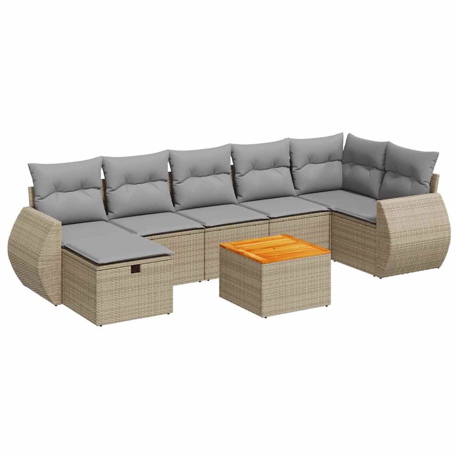 vidaXL 8-Tlg Garten-Sofagarnitur mit Kissen Beige Poly Rattan 3325853