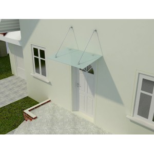 Glasvordach Olymp Milchglas über Haustür, 250x120 cm, Edelstahlhalterungen.