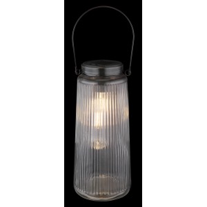 Globo LED-Solarleuchte aus Rauchglas und Kunststoff, 25 cm hoch, für stimmungsvolle Deko.