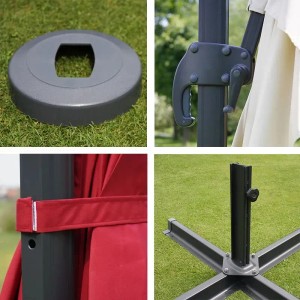 Details des MCW Ampelschirm A96 3x4m: Bodenkreuz, Kurbel, Höhenverstellung und Schirmbefestigung.