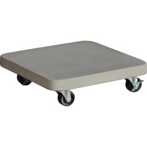 Quadratischer Pflanzroller aus Leichtzement in Natur mit 4 Rollen für einfaches Umstellen.