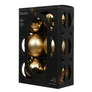 Decoris Weihnachtskugeln Glas Ø 8 cm Gold, 6 Stück, glänzend und matt, in schwarzer Box.
