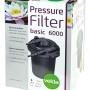 Verpackung des Velda Pressure Filter 6000 Teichfilters mit 9W UV-C Klärer. Schwarzer Druckfilter abgebildet.