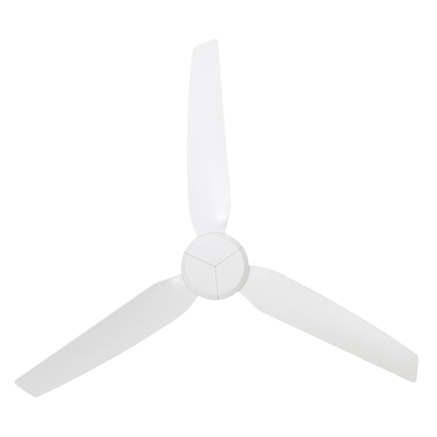 Weißer Lucci Air Polis Deckenventilator für Außenbereiche mit drei Flügeln und Fernbedienung.