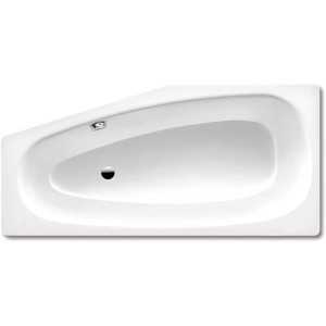 Weiße Kaldewei Raumsparwanne Mini, 157 cm, rechte Ausführung. Ideal für kleine Bäder.