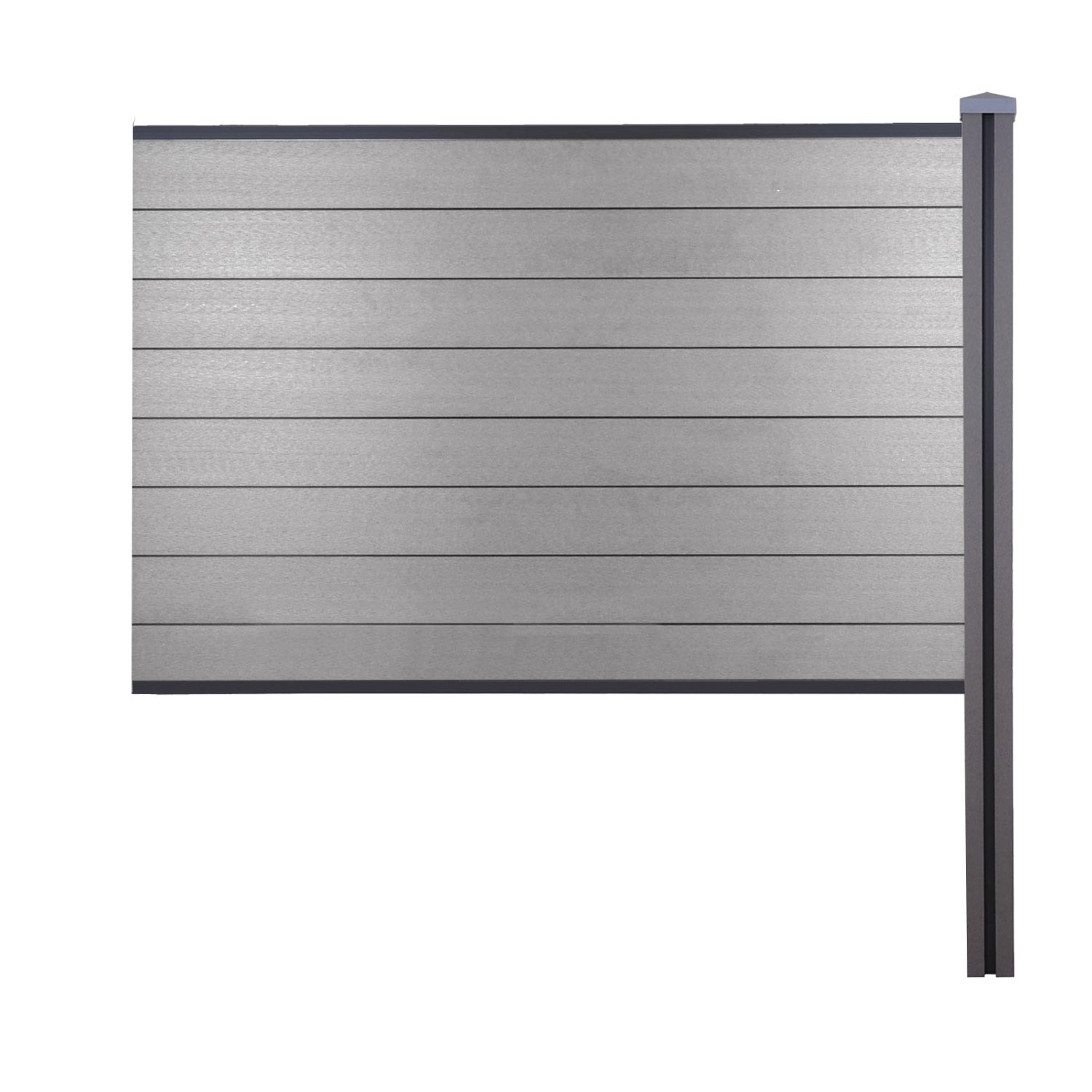 Graues WPC-Sichtschutz Erweiterungselement Savoie (188cm) mit Pfosten zum Einbetonieren.
