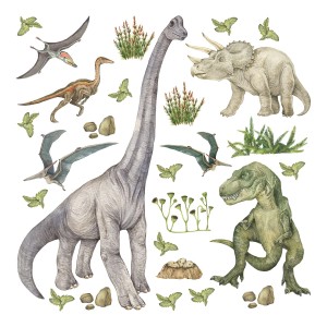 Wandtattoo mit Dinosauriern in Grün, 30x30 cm, für Kinderzimmer.