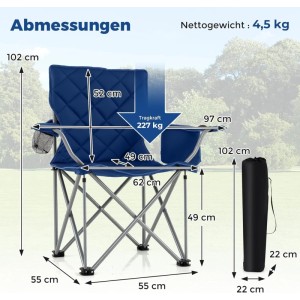 Costway Campingstuhl Faltbar mit Kühltasche & Getränkehalter Navy